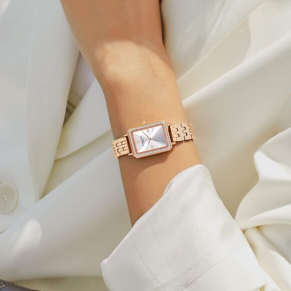 VICTORIA HYDE Womens Elegant Watch Mother Pearl Dial Gold Crystal Leather Band - Picture 6 of 6